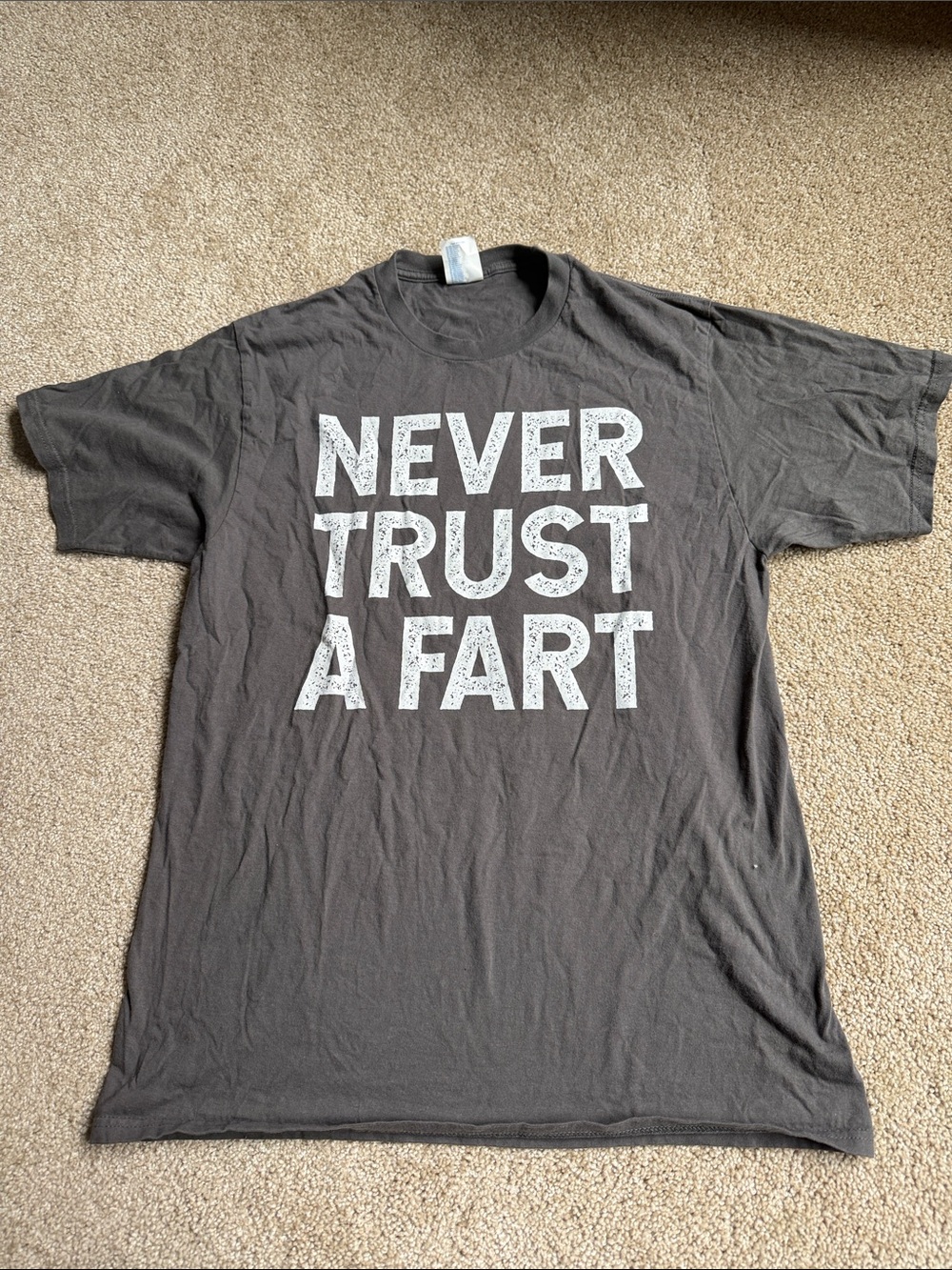 Gray Tshirt “Never trust a fart” Size Medium Unisex